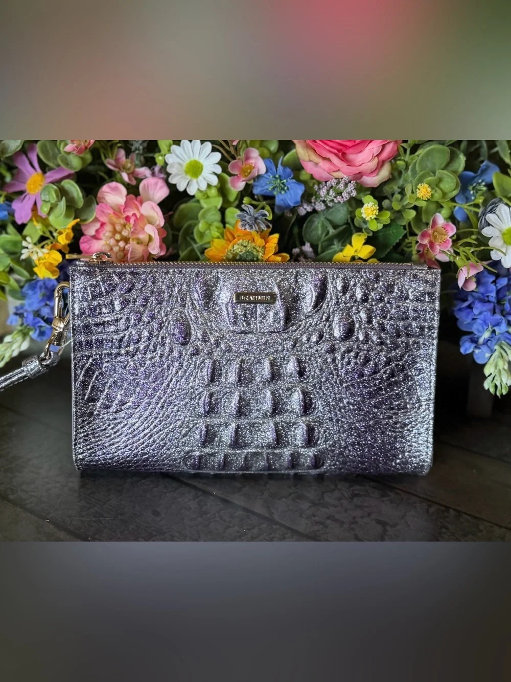 FIRM HTF NWT Brahmin Daisy PURPLE GLITTER Melbourne Genuine Leather